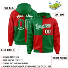 Kelly Green Red Color Block Varsity Letterman Jacket Hoodie 4