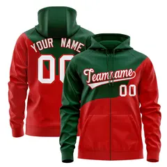 Kelly Green Red Color Block Wave Varsity Letterman Jacket Hoodie 1