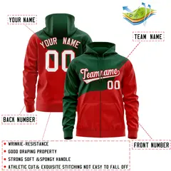 Kelly Green Red Color Block Wave Varsity Letterman Jacket Hoodie 4