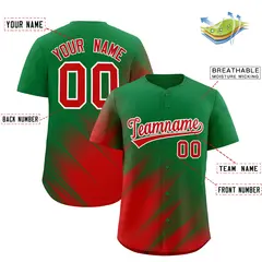 Kelly Green Red Diagonal Stripe Gradient Baseball Jersey 2