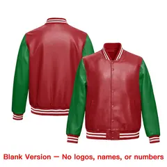 Kelly Green Red Faux Leather Letterman Jacket Raglan Sleeves Full-Snap 6