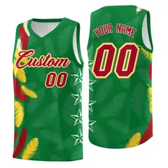Kelly Green Red Feather Graffiti Pattern Basketball Jersey 1