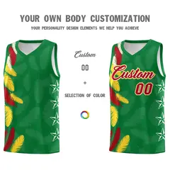 Kelly Green Red Feather Graffiti Pattern Basketball Jersey 3