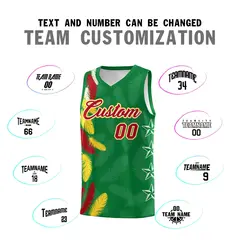 Kelly Green Red Feather Graffiti Pattern Basketball Jersey 4