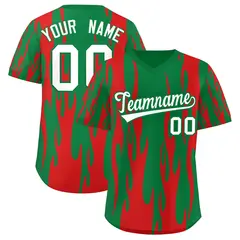 Kelly Green Red Flame Pattern Pullover Baseball Jersey