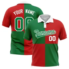 Kelly Green Red Four Squares Performance Polo Shirt 1