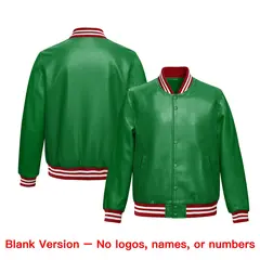 Kelly Green Red Full-Snap Faux Leather Varsity Letterman Jacket 6