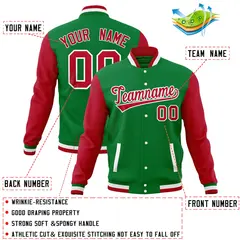 Kelly Green Red Full-Snap Raglan Letterman Baseball Jacket 4