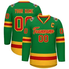 Kelly Green Red-Gold Classic Hockey Jersey 1