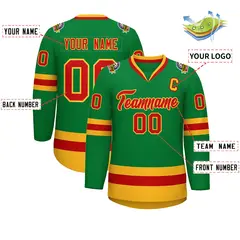 Kelly Green Red-Gold Classic Hockey Jersey 2