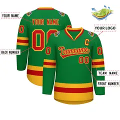 Kelly Green Red-Gold Classic Hockey Jersey 2