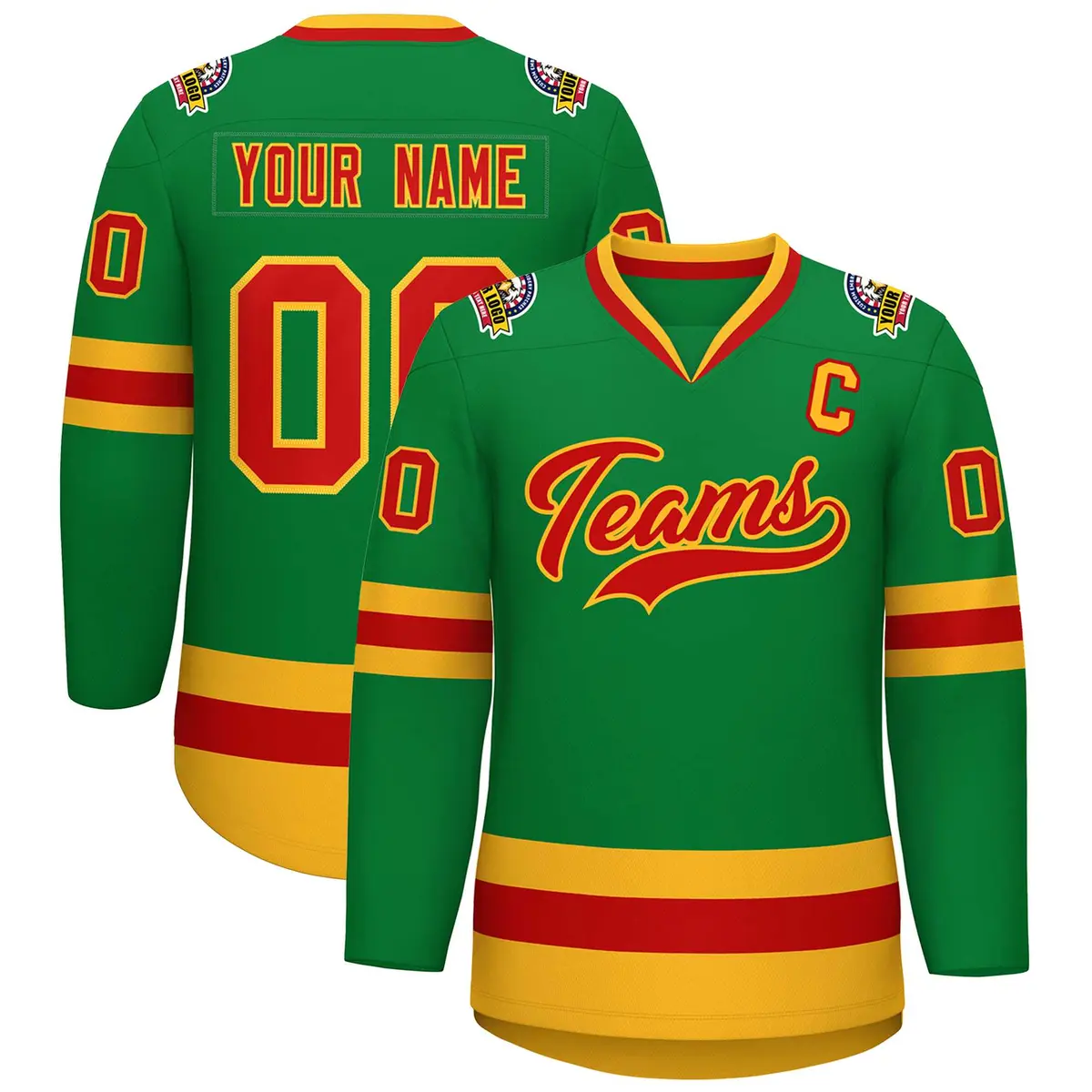 Kelly Green Red-Gold Classic Hockey Jersey