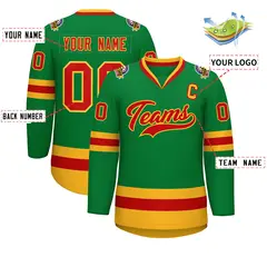 Kelly Green Red-Gold Classic Hockey Jersey 2
