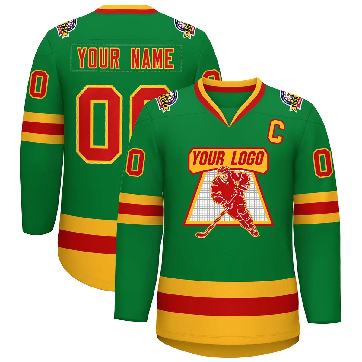 Kelly Green Red-Gold Classic Hockey Jersey