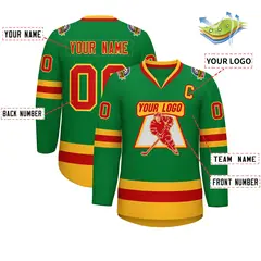 Kelly Green Red-Gold Classic Hockey Jersey 2