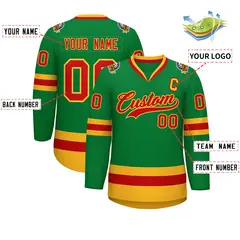Kelly Green Red-Gold Classic Hockey Jersey 2