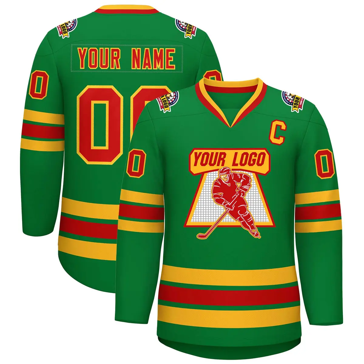 Kelly Green Red-Gold Classic Hockey Jersey