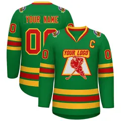 Kelly Green Red-Gold Classic Hockey Jersey 1