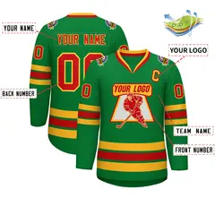 Kelly Green Red-Gold Classic Hockey Jersey 2