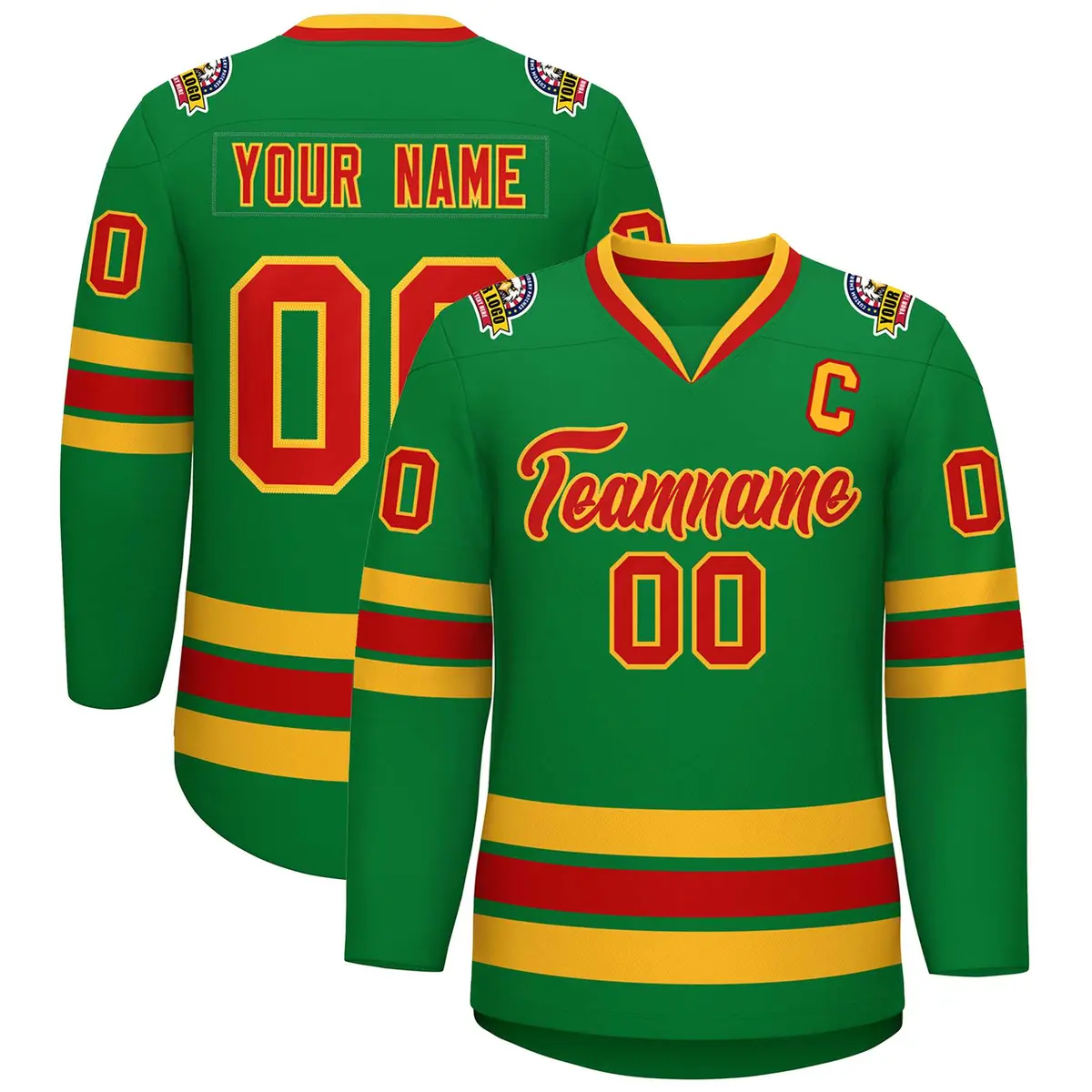 Kelly Green Red-Gold Classic Hockey Jersey