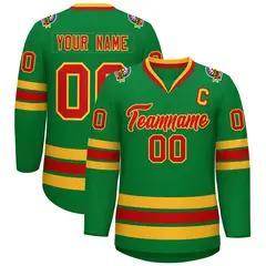 Kelly Green Red-Gold Classic Hockey Jersey 1
