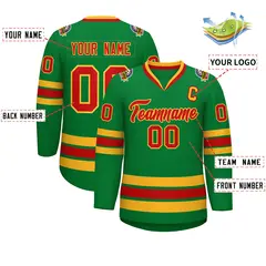 Kelly Green Red-Gold Classic Hockey Jersey 2