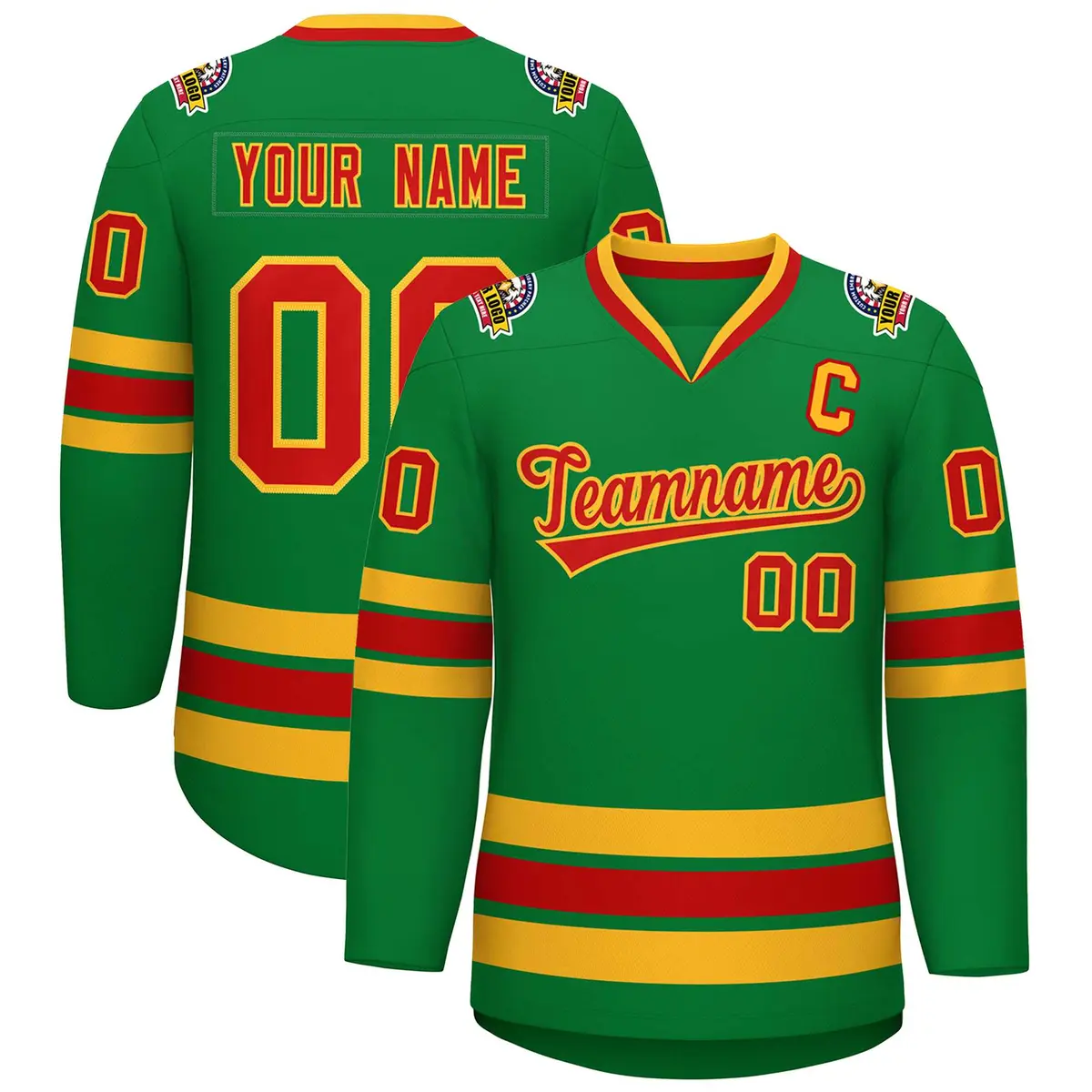 Kelly Green Red-Gold Classic Hockey Jersey