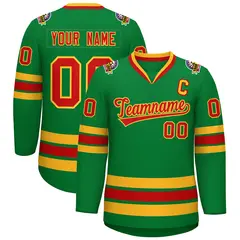Kelly Green Red-Gold Classic Hockey Jersey 1