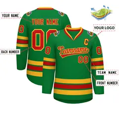 Kelly Green Red-Gold Classic Hockey Jersey 2