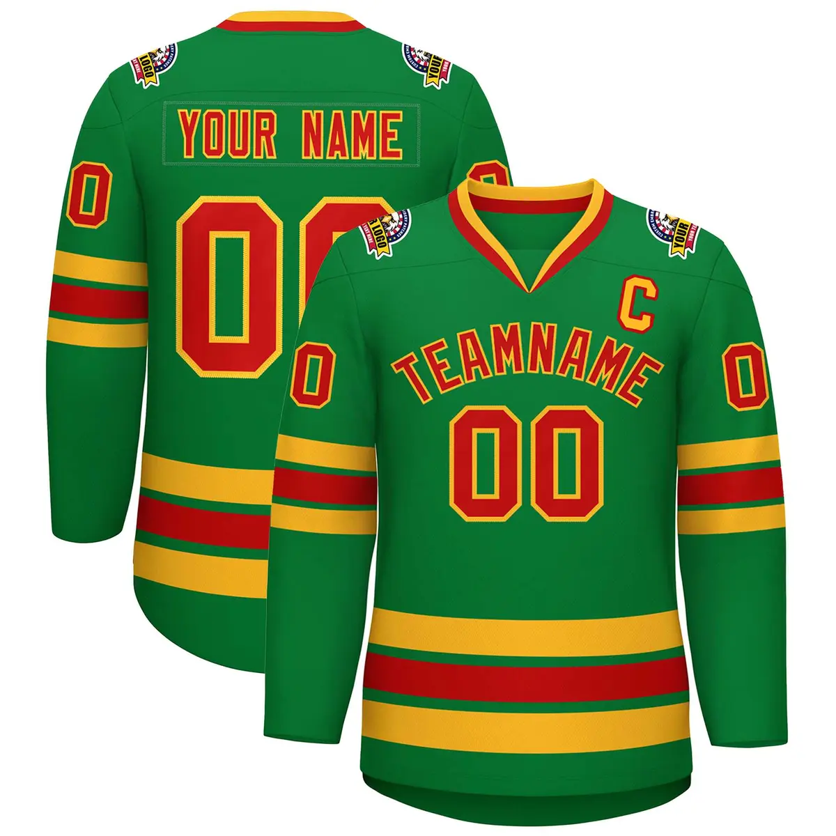 Kelly Green Red-Gold Classic Hockey Jersey
