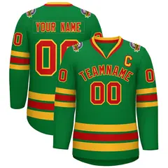 Kelly Green Red-Gold Classic Hockey Jersey 1