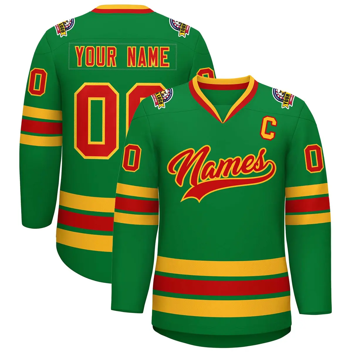 Kelly Green Red-Gold Classic Hockey Jersey