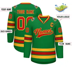 Kelly Green Red-Gold Classic Hockey Jersey 2