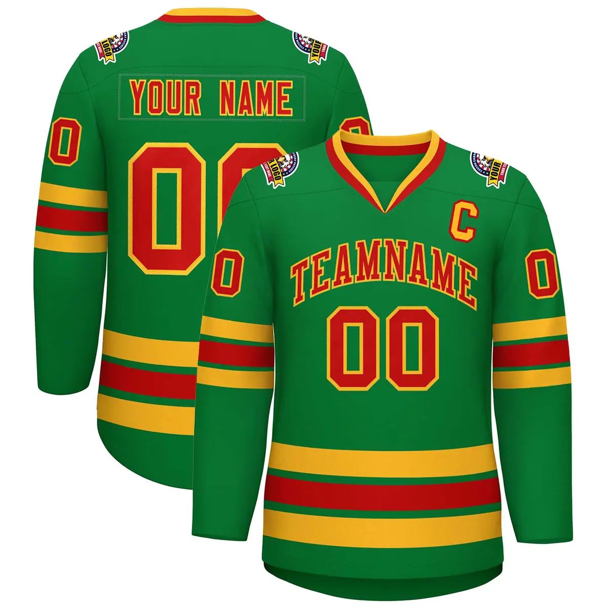 Kelly Green Red-Gold Classic Hockey Jersey