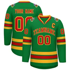 Kelly Green Red-Gold Classic Hockey Jersey 1