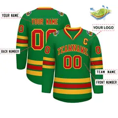 Kelly Green Red-Gold Classic Hockey Jersey 2