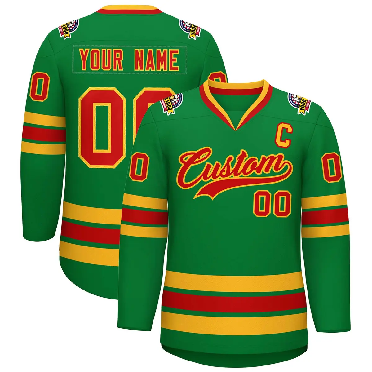Kelly Green Red-Gold Classic Hockey Jersey