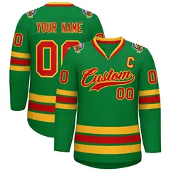 Kelly Green Red-Gold Classic Hockey Jersey 1