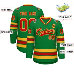 Kelly Green Red-Gold Classic Hockey Jersey 2
