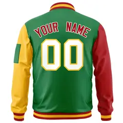 Kelly Green Red-Gold Full-Zip Raglan Sleeves Letterman Bomber Jacket 4