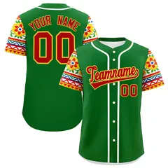 Kelly Green Red Gold Graffiti Mexican Style Baseball Jersey