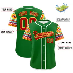 Kelly Green Red Gold Graffiti Mexican Style Baseball Jersey 3