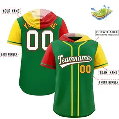 Kelly Green Red Gold Split Raglan Baseball Hoodie Jersey 2