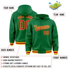 Kelly Green Red-Gold Varsity Full-Snap Letterman Jacket Hoodie 4
