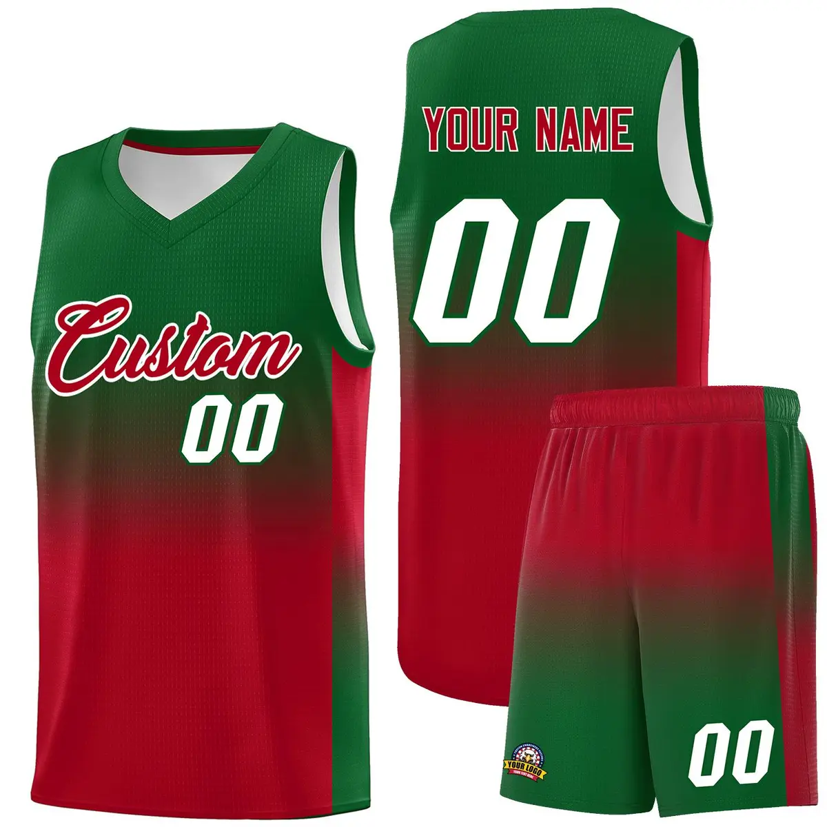 Kelly Green Red Gradient Fashion Basketball Jersey