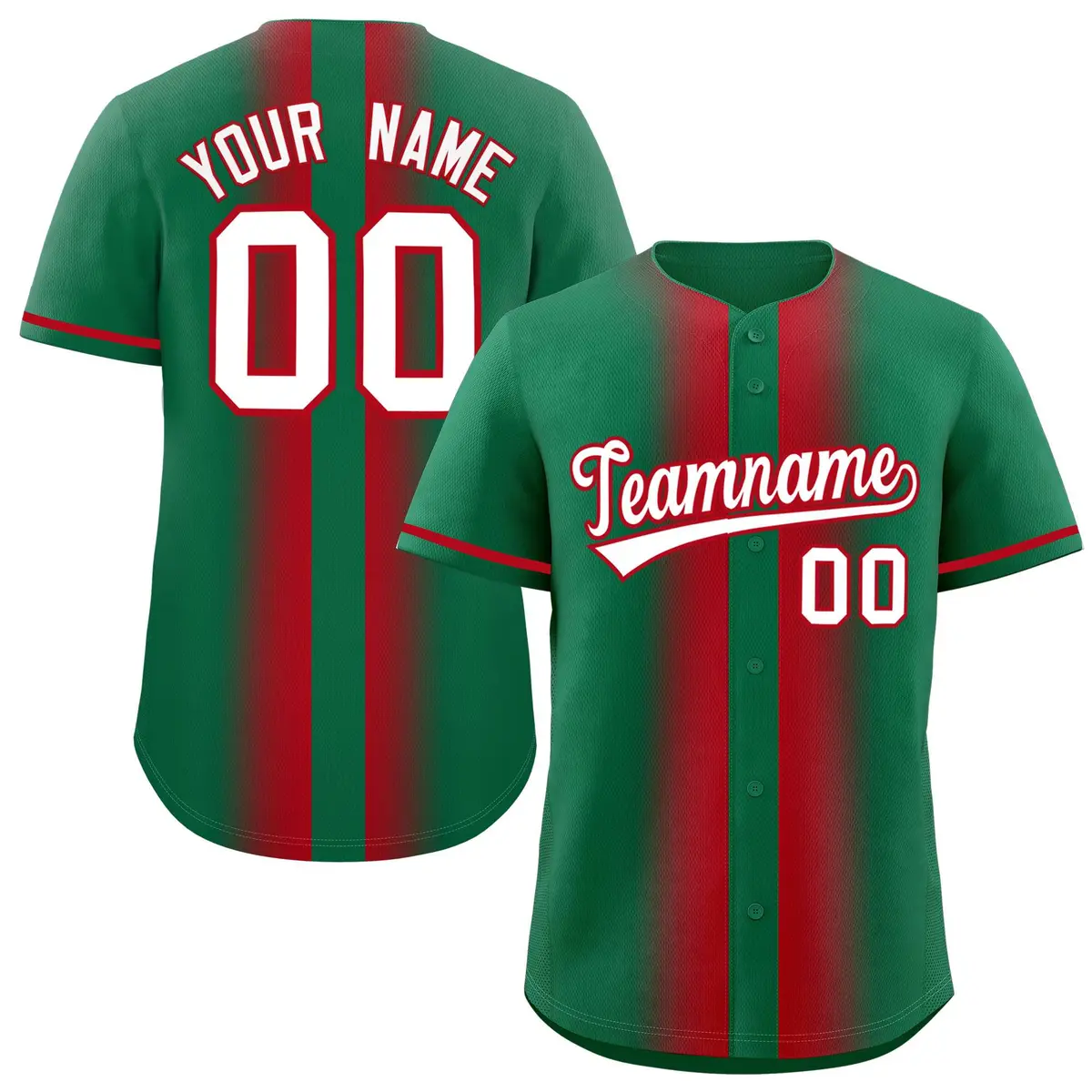 Kelly Green Red Gradient Lapel Fashion Baseball Jersey