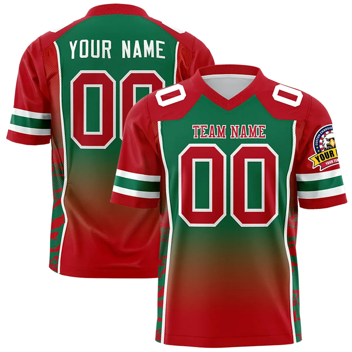 Kelly Green Red Gradient Side Pattern Football Jersey