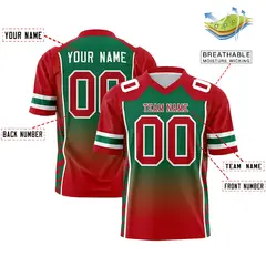 Kelly Green Red Gradient Side Pattern Football Jersey 2