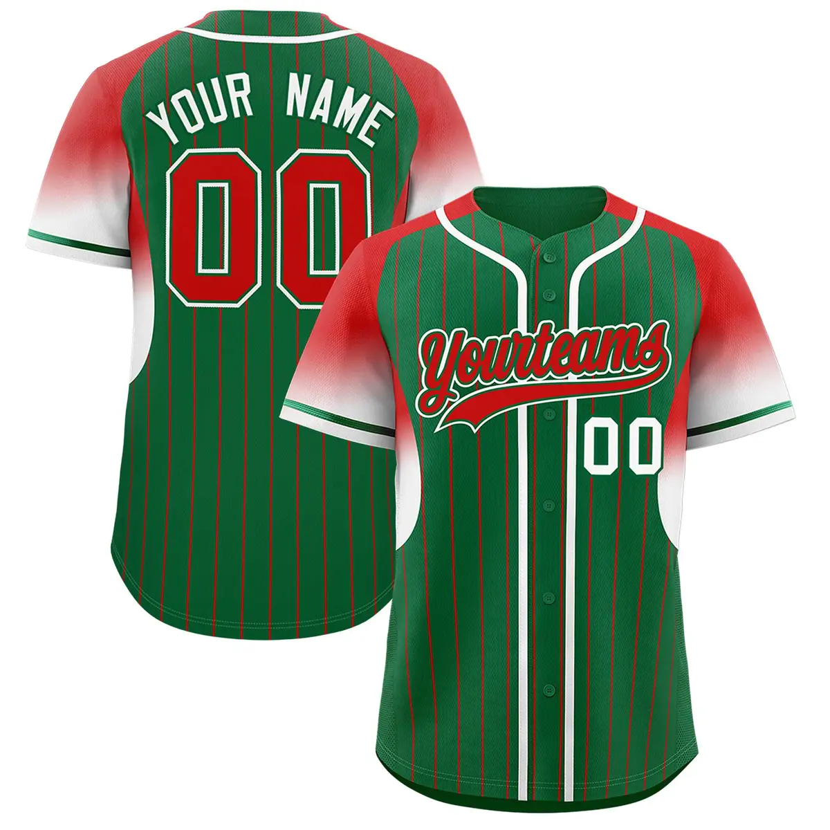 Kelly Green Red Gradient Stripe Sleeves Baseball Jersey