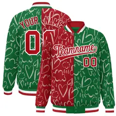 Kelly Green Red Graffiti Pattern Split Letterman Bomber Baseball Jacket